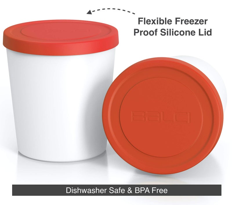 BALCI - Premium Ice Cream Containers (2 Pack - 1 Quart Each) Perfect Freezer Storage Tubs with Lids for Ice Cream, Sorbet and Gelato! - Red - Image 2